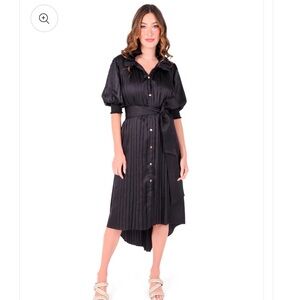 Emily McCarthy Pleated Black Midi Dress